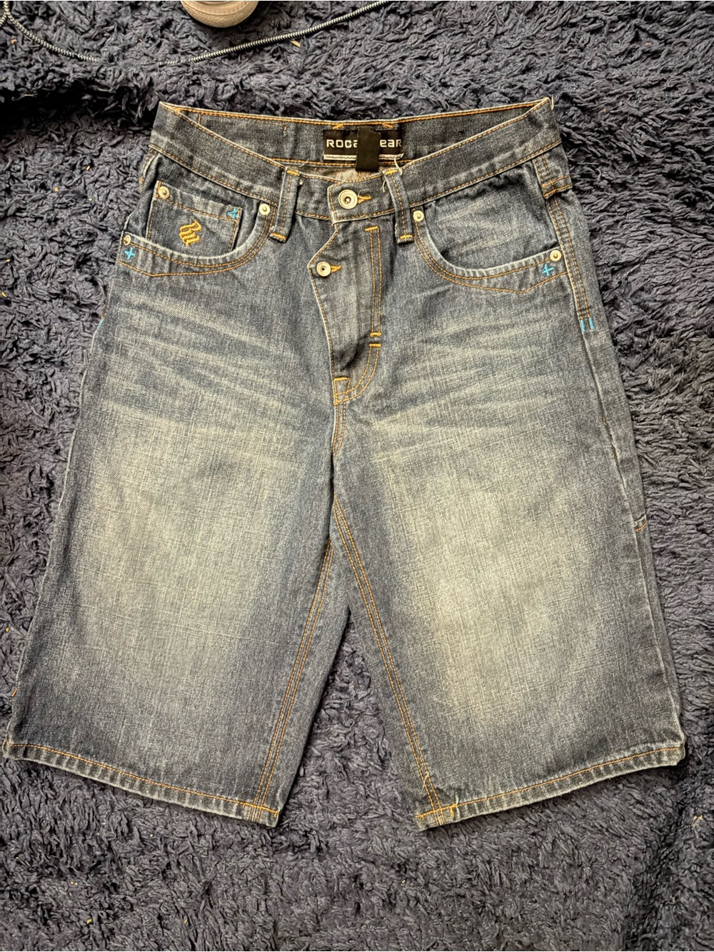 Rocawear Men's Washed Blue Denim Relaxed Shorts